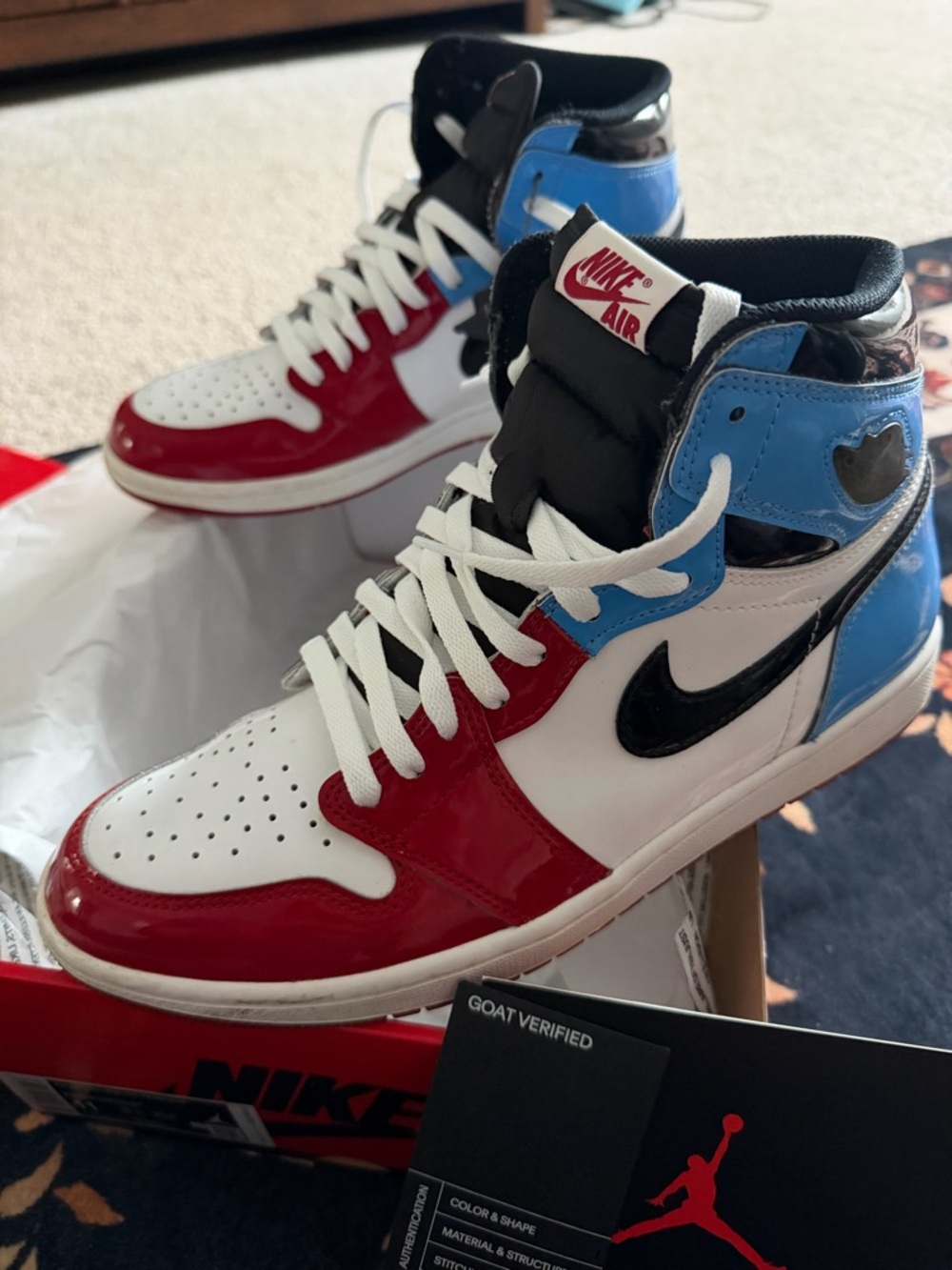 Nike Air Jordan 1 High Red White Blue Black Patent